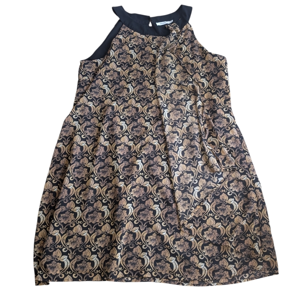 Ricki’s Black Gold Baroque Midi Dress XL Flowy Sleeveless Dark Quiet Luxury - Picture 4 of 11